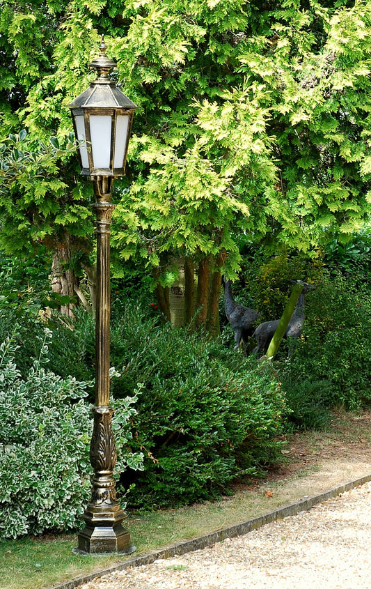 Antique Gold Cast Aluminium Garden Lamp Post