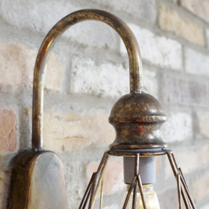 Antique Industrial Style Suspended Wall Light With Curved Bracket