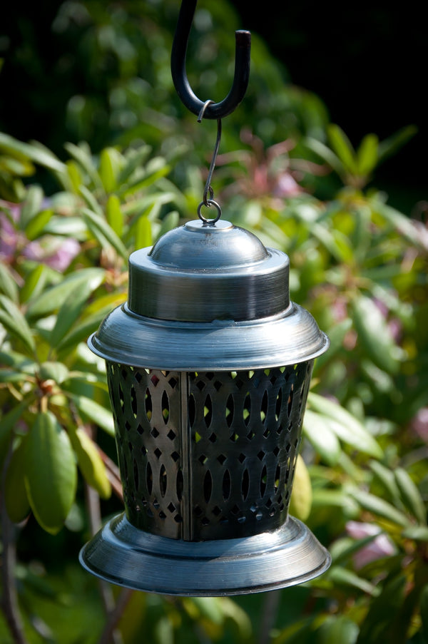 Large Antique Silver Etched Hanging Candle Lantern