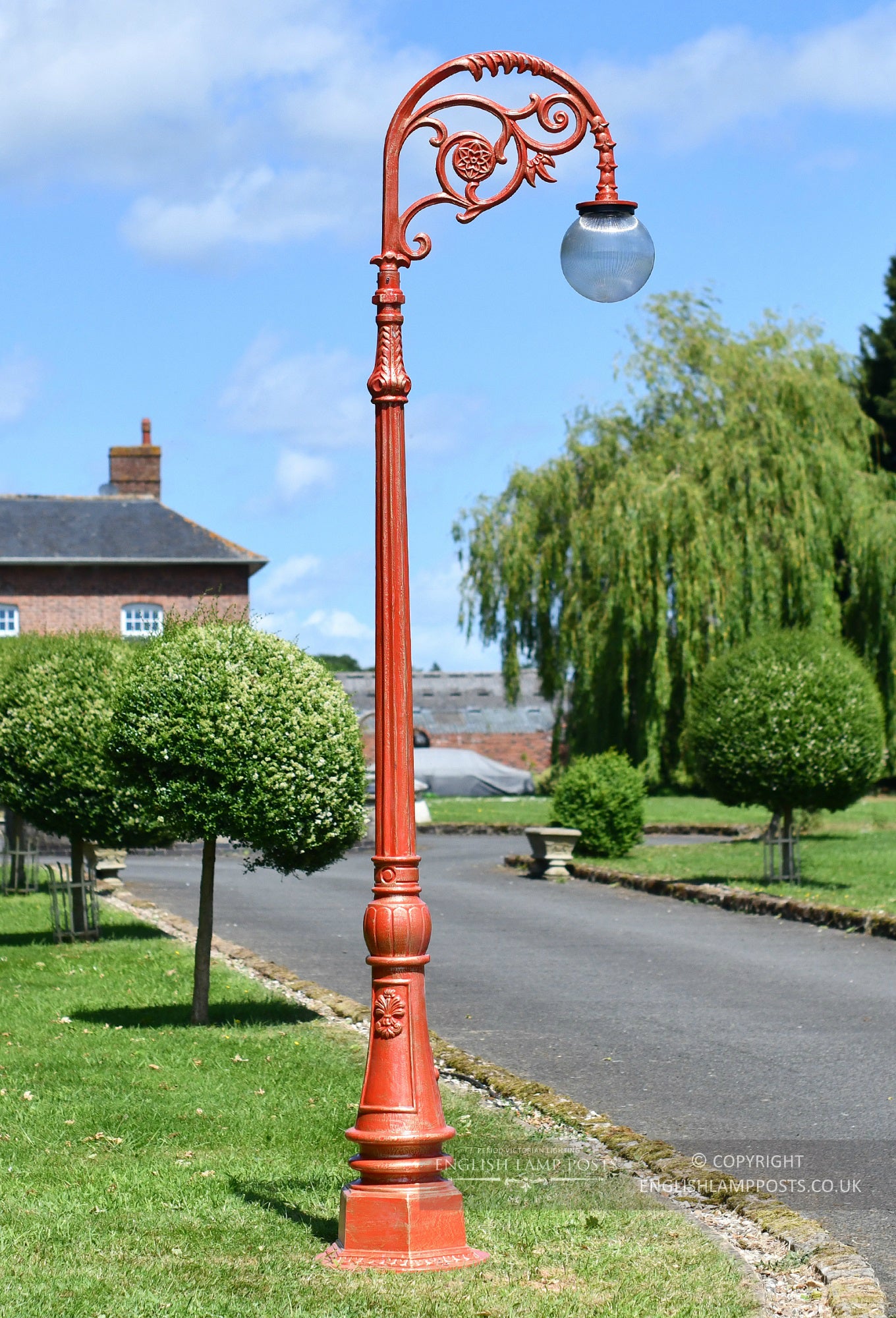 Antique Red Deluxe Victorian Globe Cast Iron Lamp Post