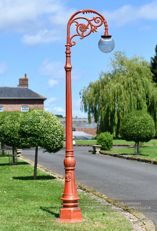 Antique Red Deluxe Victorian Globe Cast Iron Lamp Post