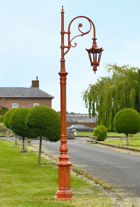 Antique Red Deluxe Victorian Swan Neck Cast Iron Lamp Post