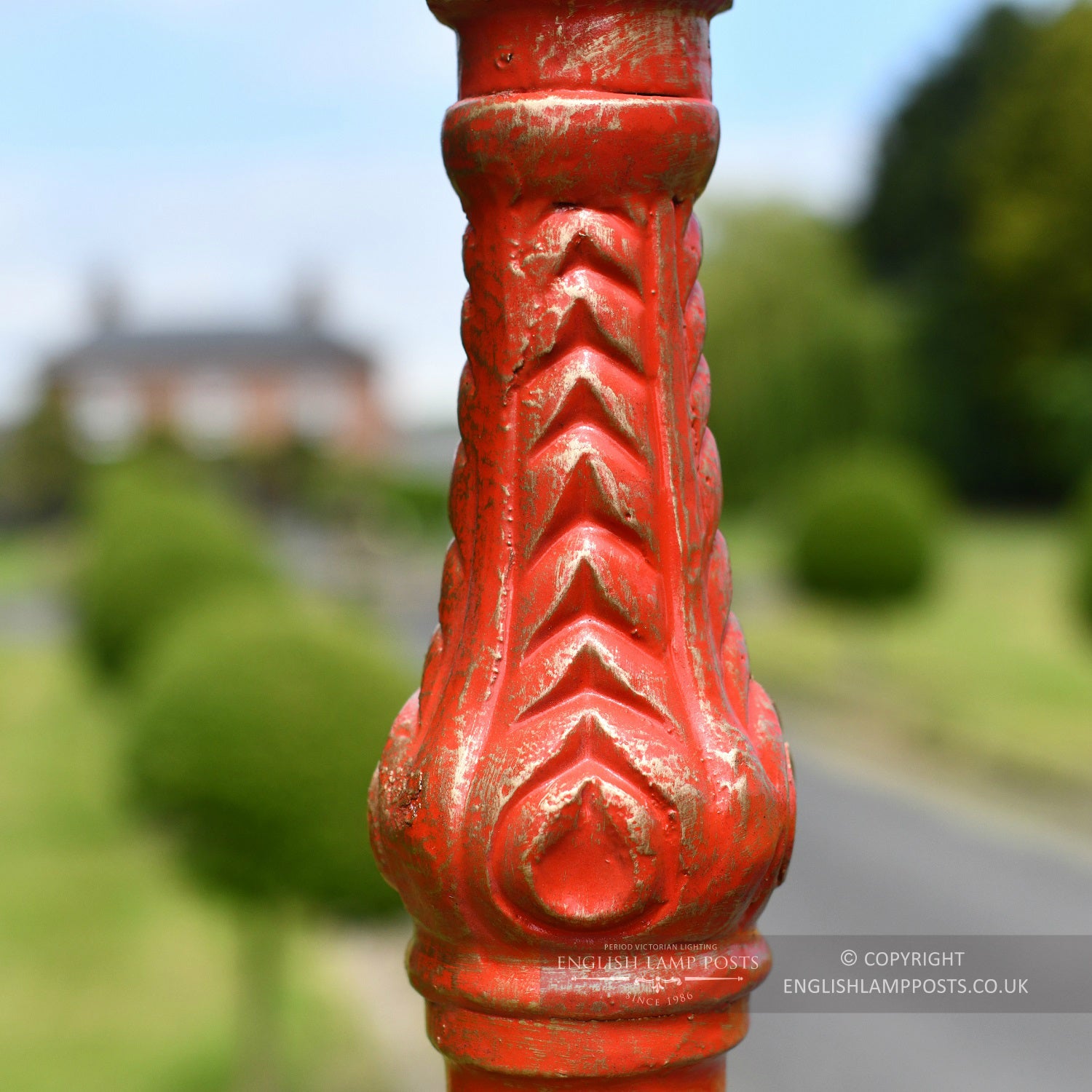 Antique Red Fluted Garden Lamp Post Column