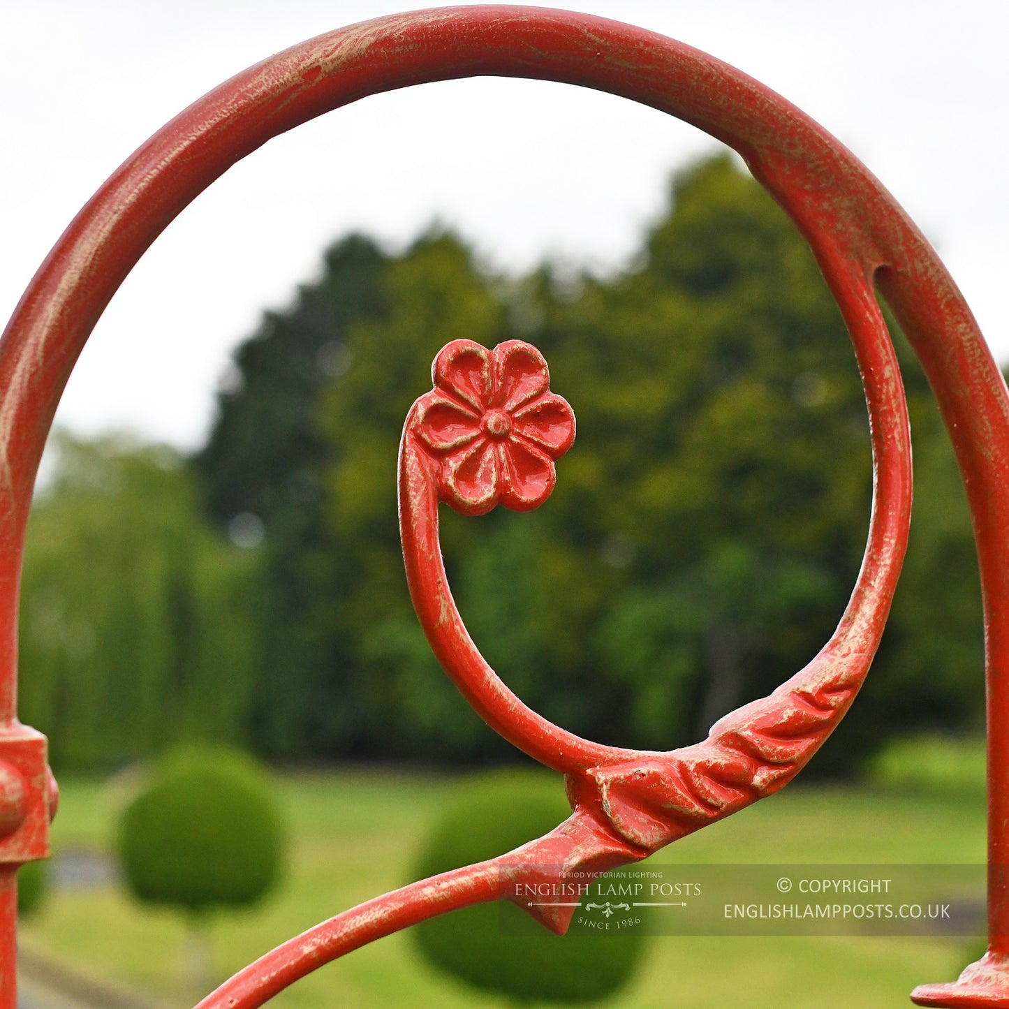 Antique Red Ornate Lamp Post Scroll Work