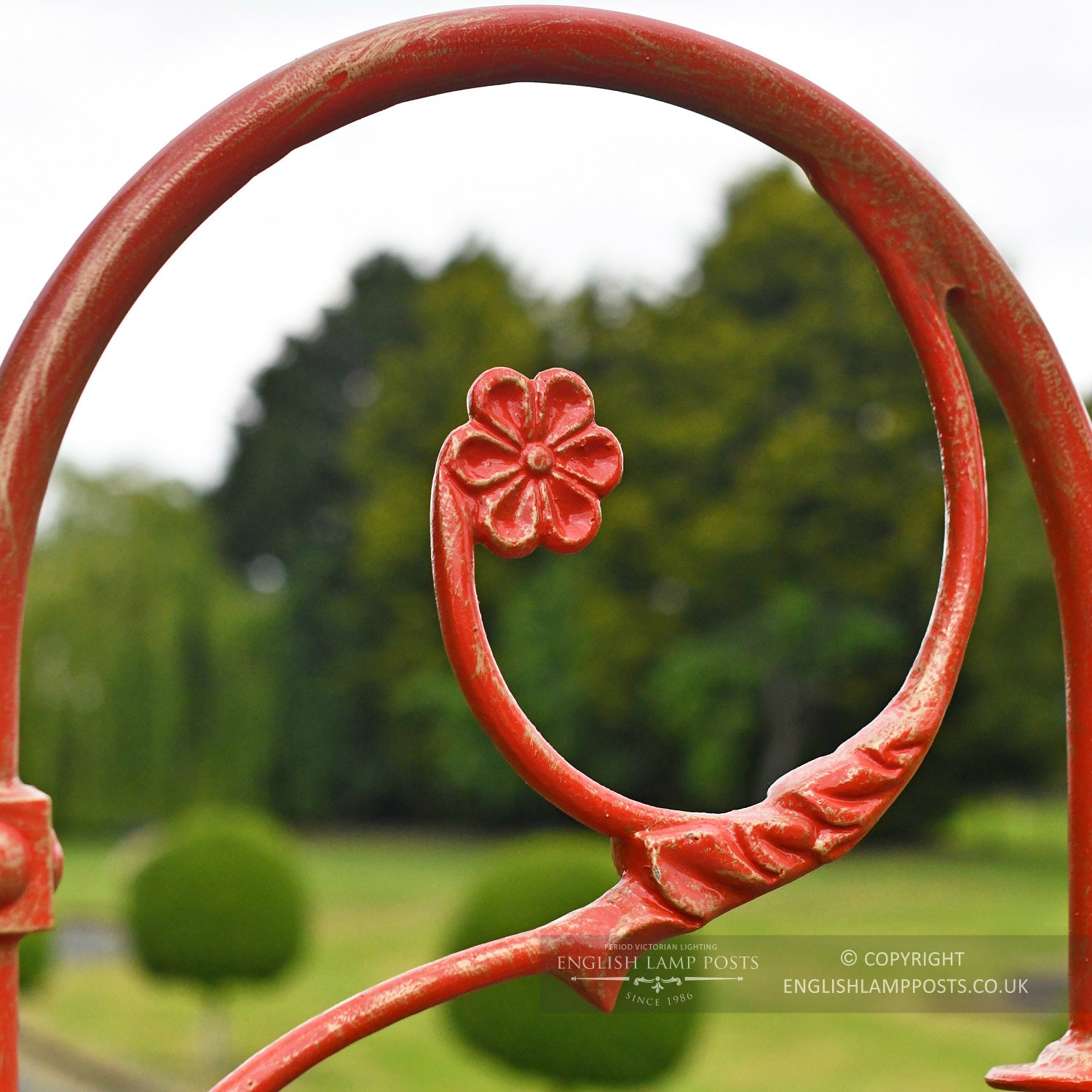 Antique Red Ornate Lamp Post Scroll Work