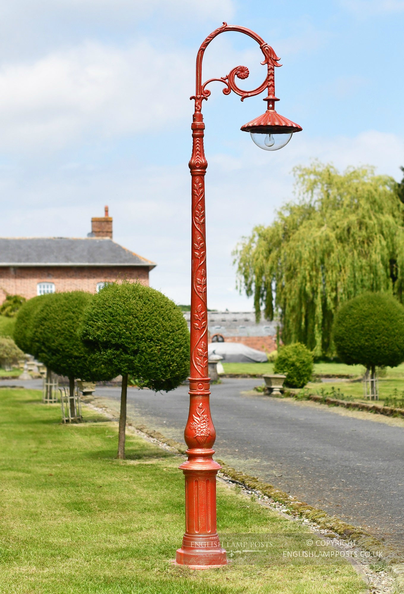 Antique Red Parisian Inspired Cast Iron Lamp Post