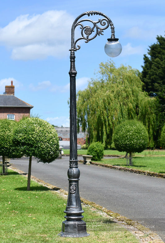 Antique Silver Deluxe Victorian Globe Cast Iron Lamp Post