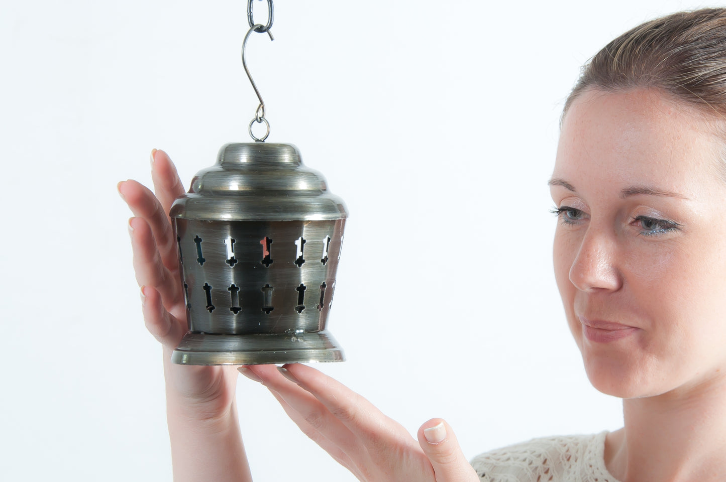 Antique Silver Etched Hanging Candle Lantern