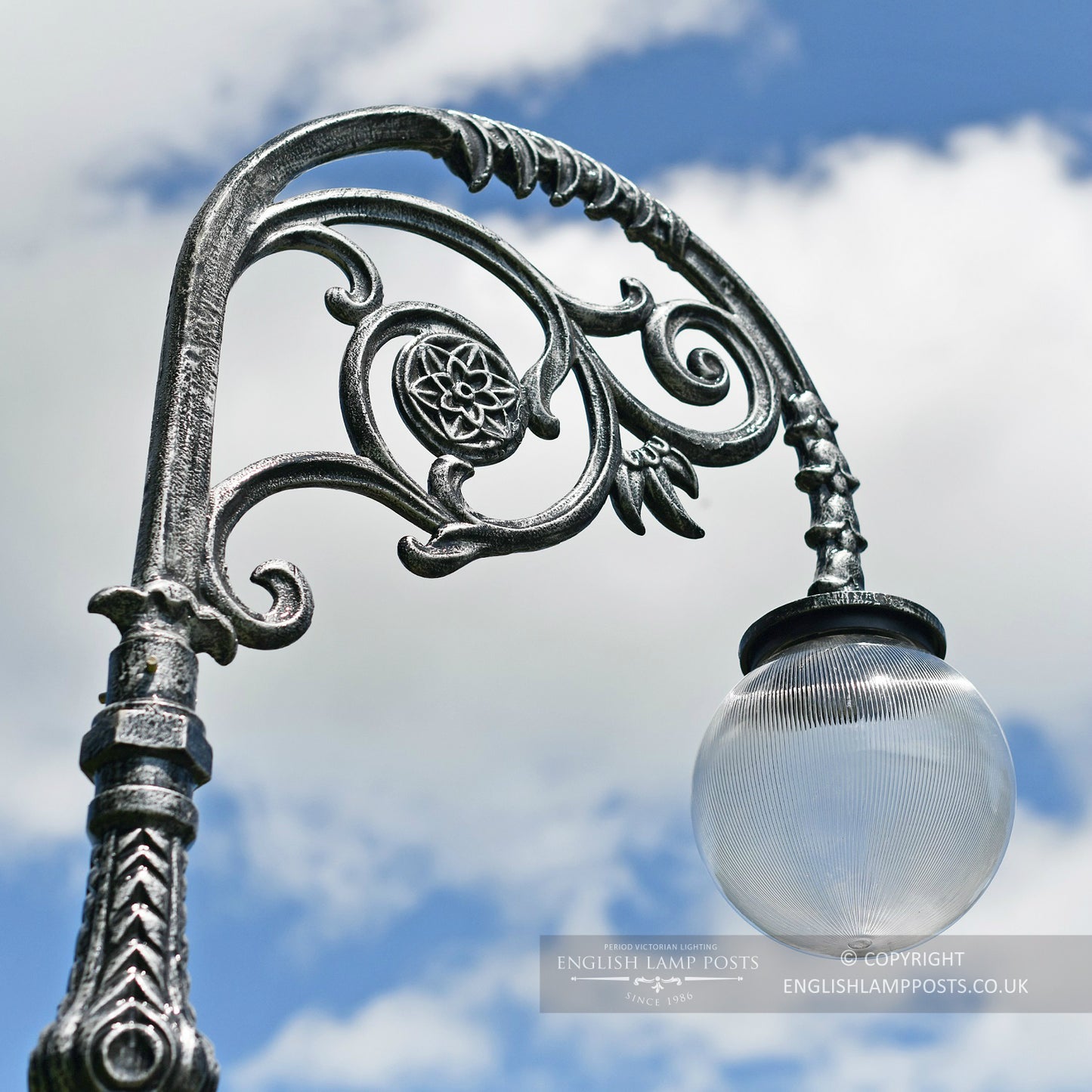 Antique Silver Gothic Scrollwork Lamp Post Bracket