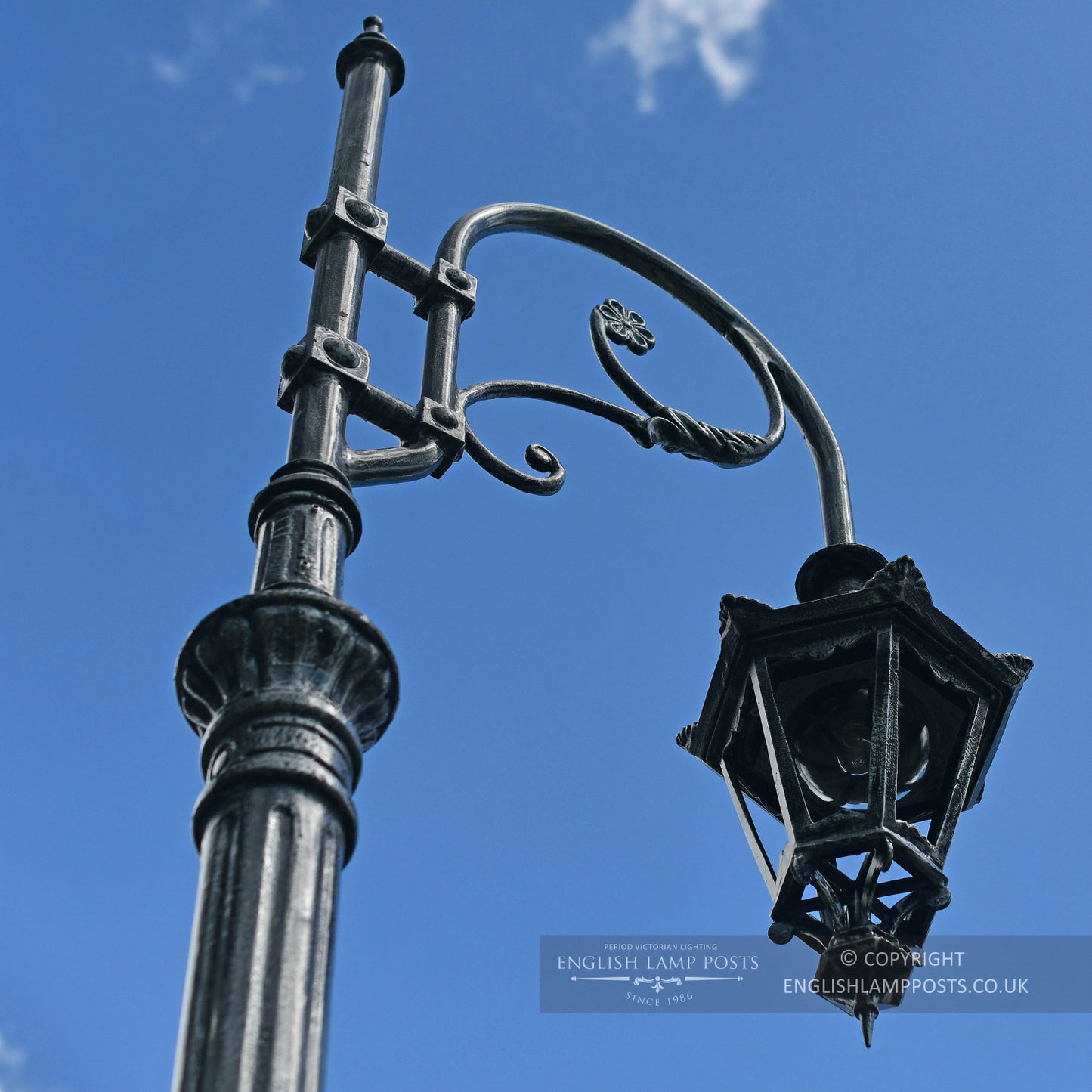 Antique Silver Hexagonal Gothic Lantern and Bracket On Lamp Post