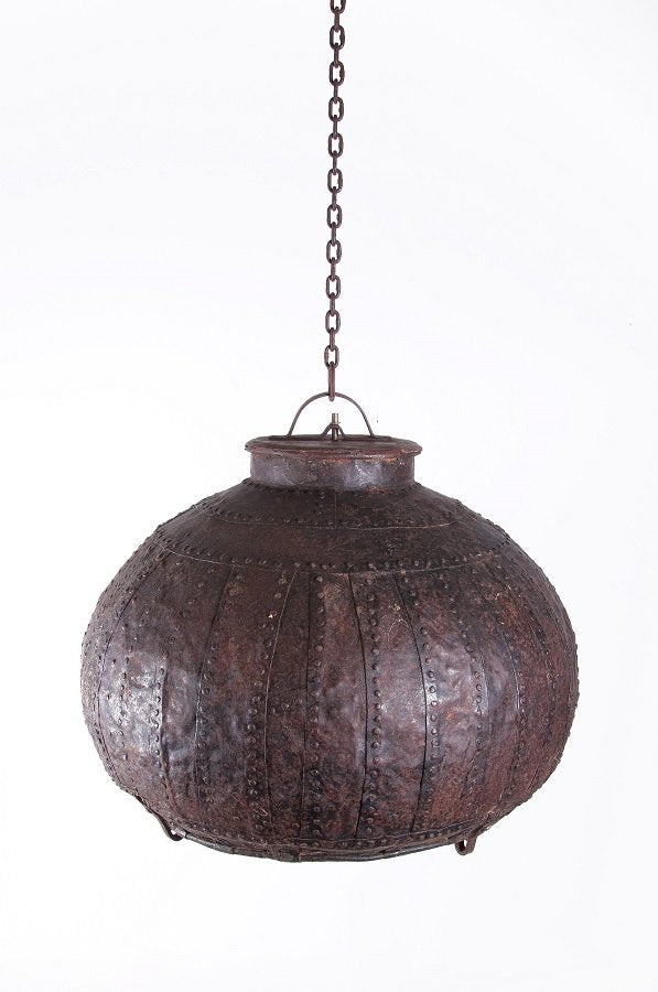 Rustic Wrought Iron Nepalese Temple Chain Hanging Lantern
