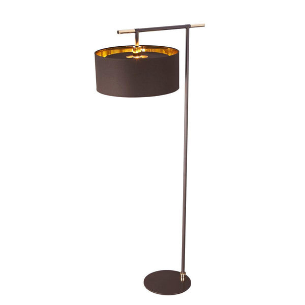 'Avington' Polished Brass Floor Lamp With Brown Lamp Shade