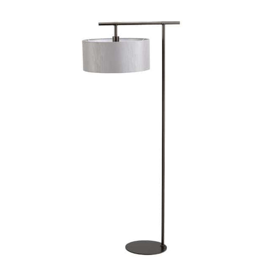 'Avington' Polished Brass Floor Lamp With Silver Lamp Shade - thumbnail