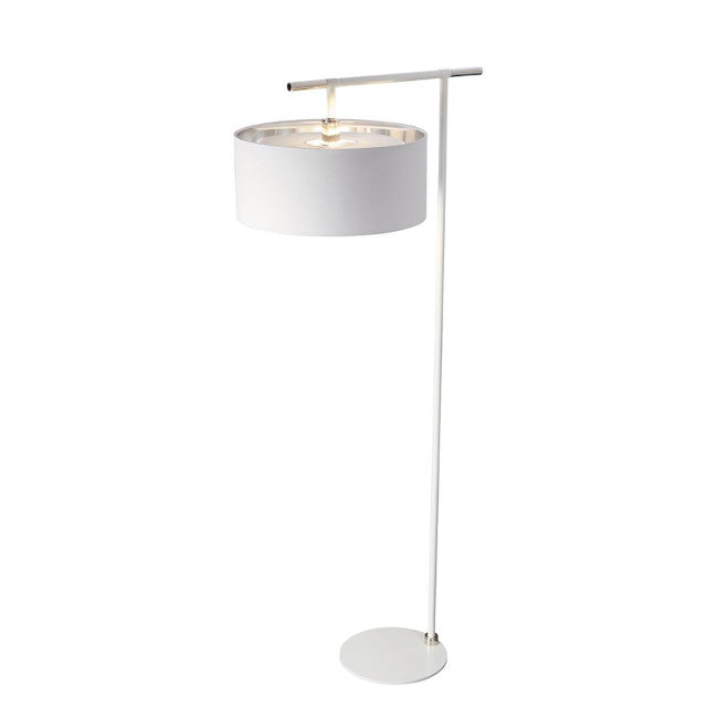 'Avington' Polished Nickel Floor Lamp With White Lamp Shade - thumbnail
