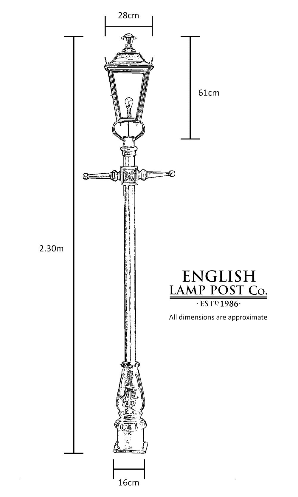 black dorchester driveway lighting with measurements
