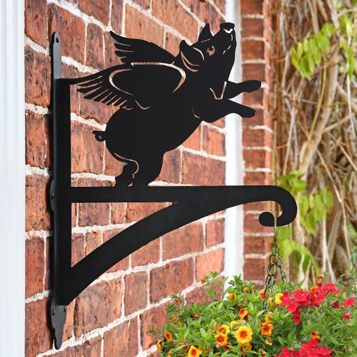 "Cow Jumping Over The Moon" Garden Hanging Basket Bracket On Brick Wall