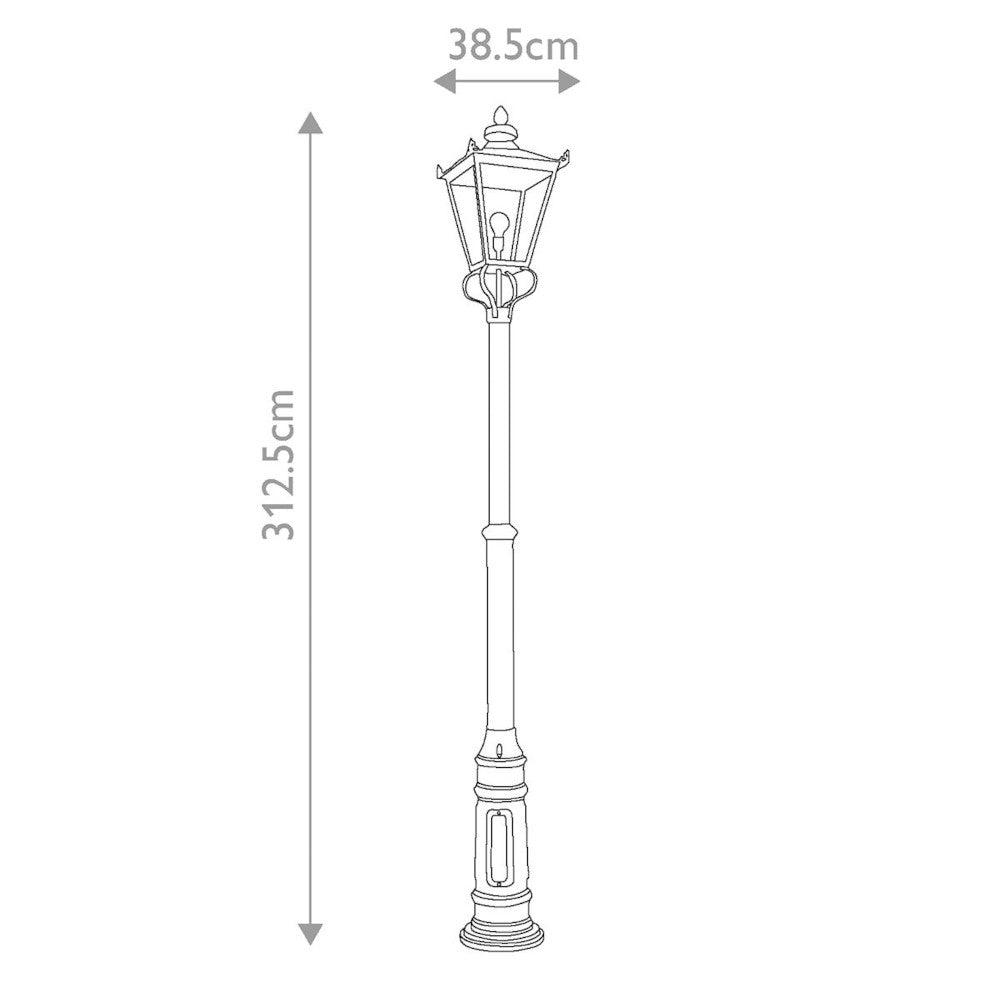 The dimensions for the 'Belchamp' lamp post