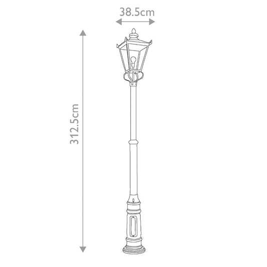 The dimensions for the 'Belchamp' lamp post