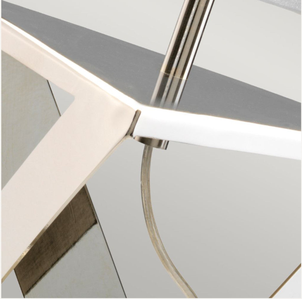 Magnified view of the polished nickel light fitting