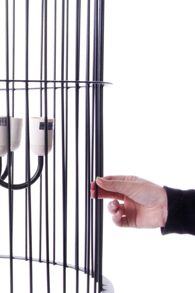 Life size scale of the black 'Bexton' Bird Cage Chandelier Pendant Light 