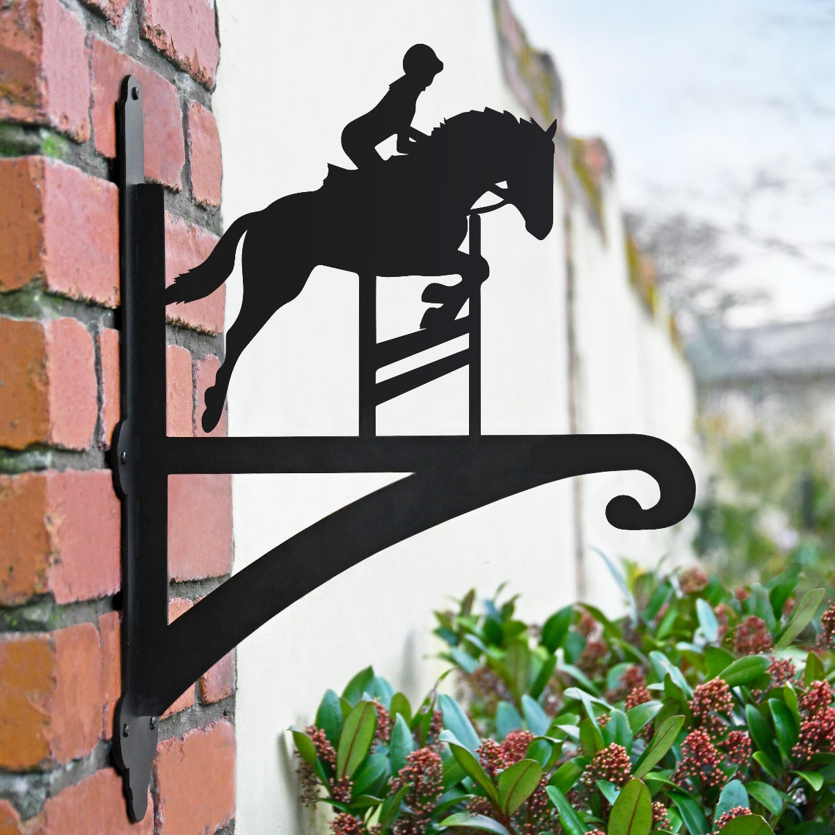 "Showjumper Horse" Garden Hanging Basket Bracket In Situ