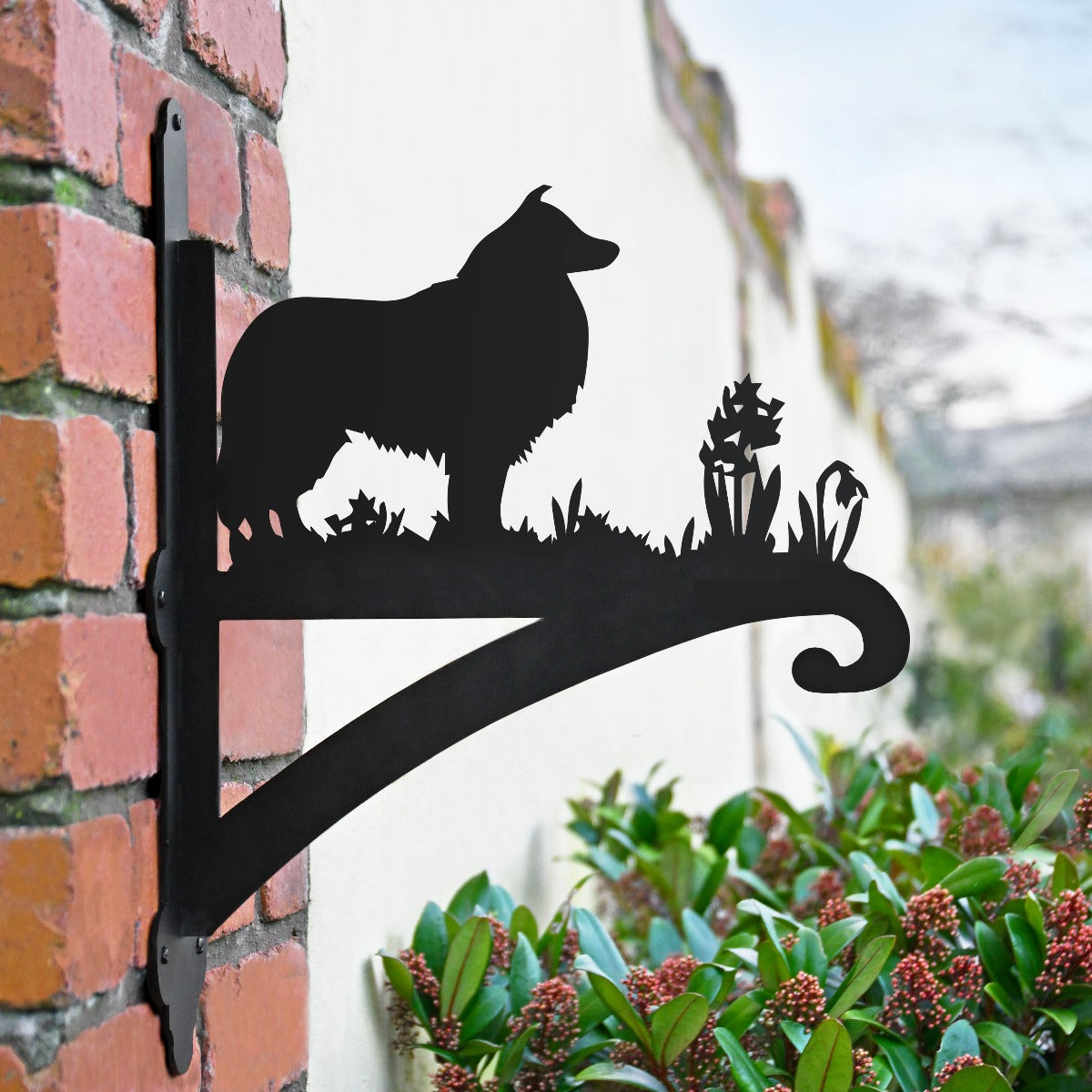 "Rough Collie" Dog Garden Hanging Basket Bracket In Situ