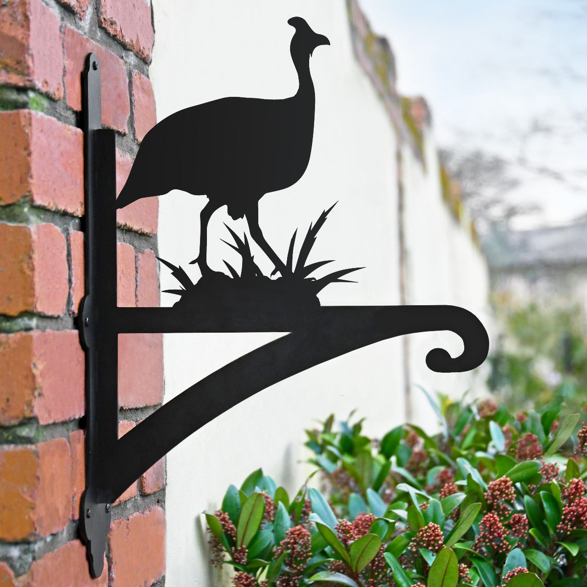 "Guinea Fowl" Garden Hanging Basket Bracket In Situ