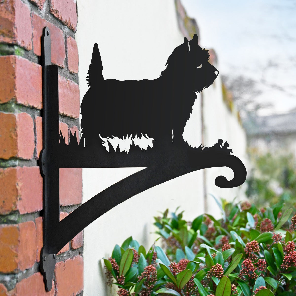 "West Highland Terrier" Dog Garden Hanging Basket Bracket In Situ