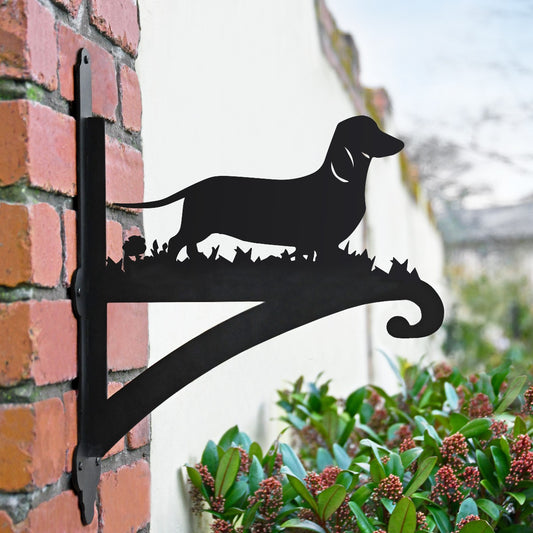 "Dachshund" Dog Garden Hanging Basket Bracket In Black