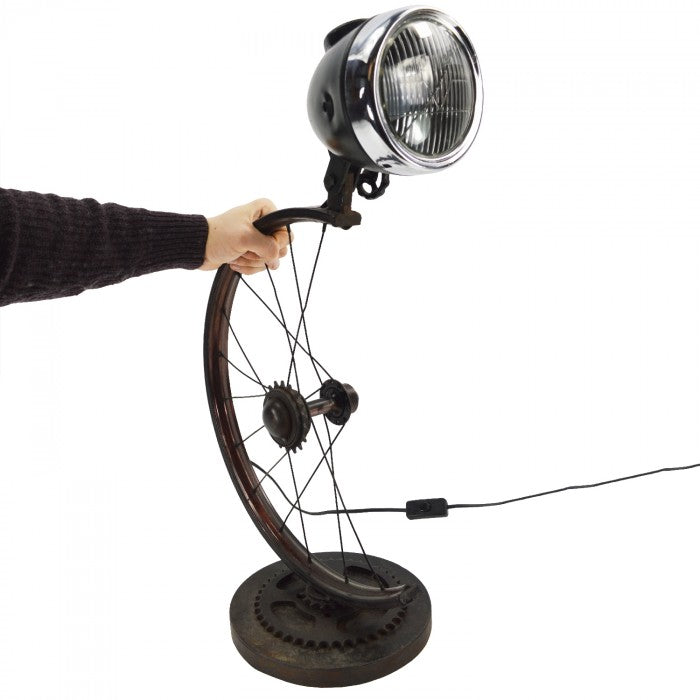 Bicycle Wheel Industrial Style Table Lamp With Hand For Scale