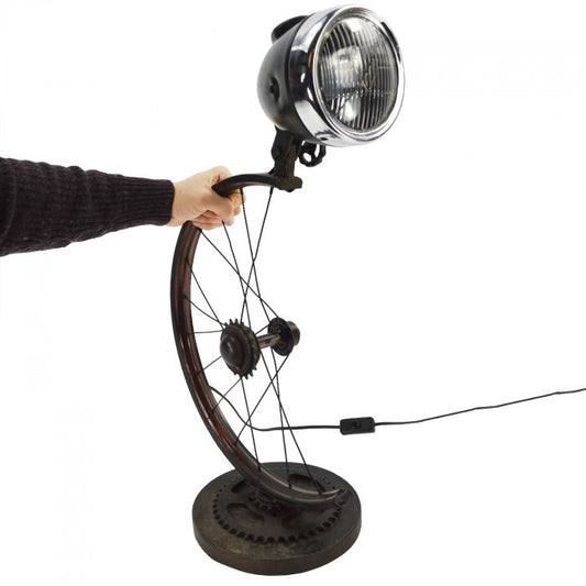 Bicycle Wheel Industrial Style Table Lamp With Hand For Scale
