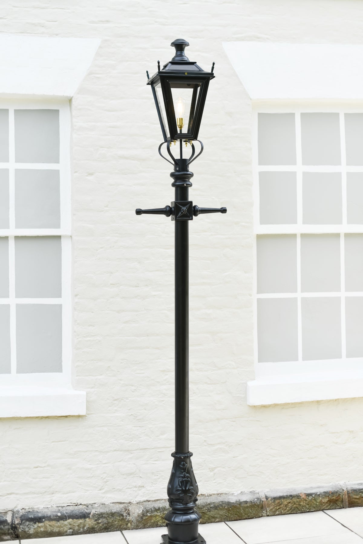 The Black 'Dorchester' Traditional Lamp Post In Situ