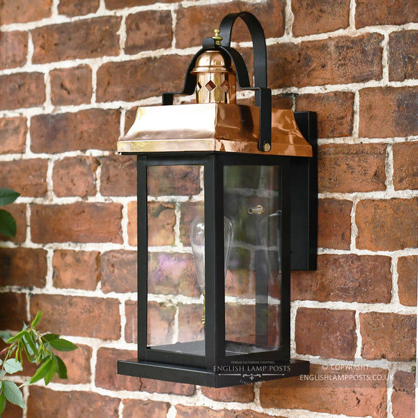 Black and Copper Traditional Suspended Flush Porch Lantern