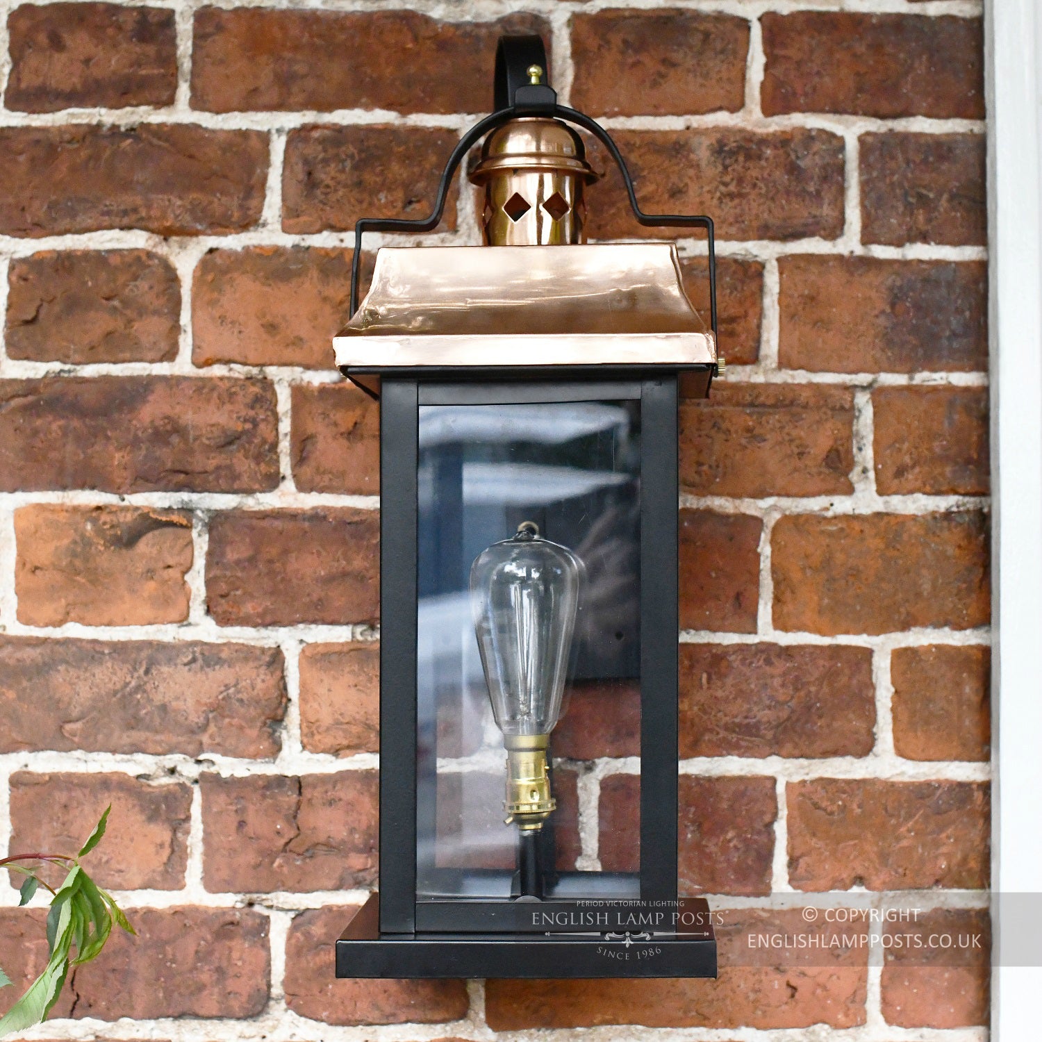 Black and Copper Traditional Suspended Flush Porch Lantern Front View