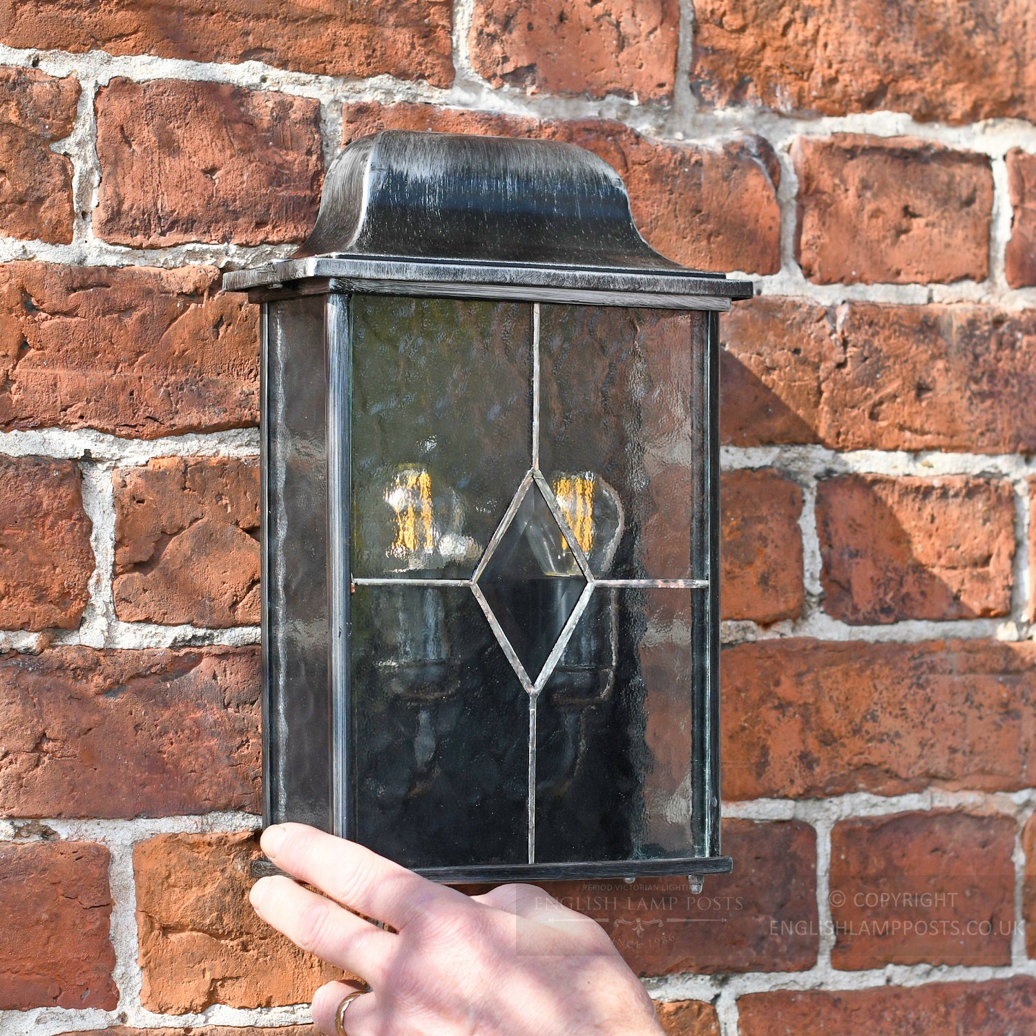 Black and Silver Flush Fitting Wall Lantern two bulb garden lighting