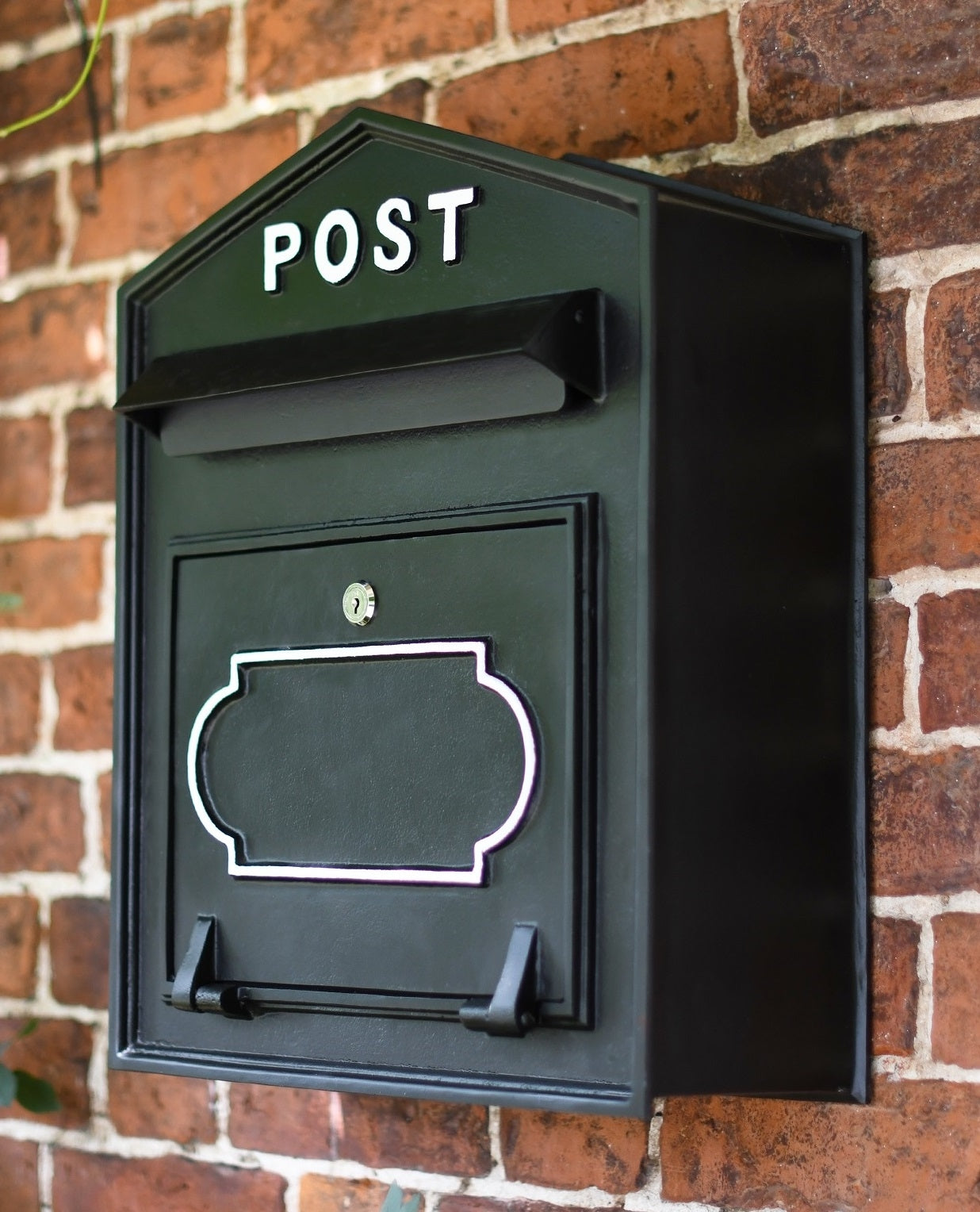 Black and White "Alderton" Wall Mounted Cast Iron Post Box