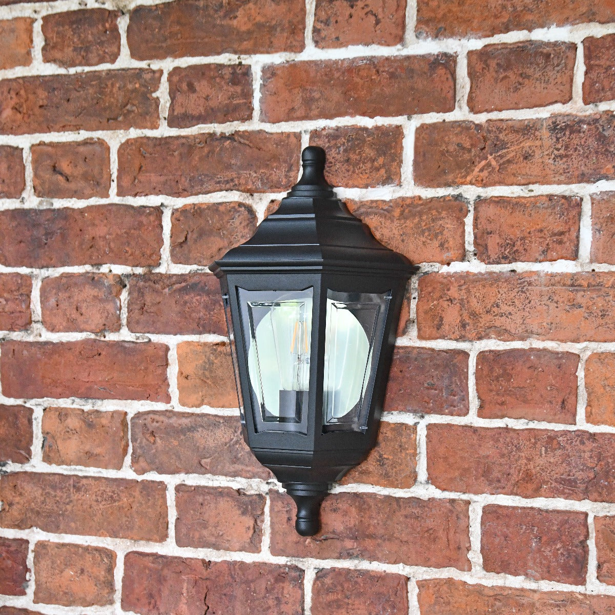 Black Bellvue Flush Lantern On Brick Wall
