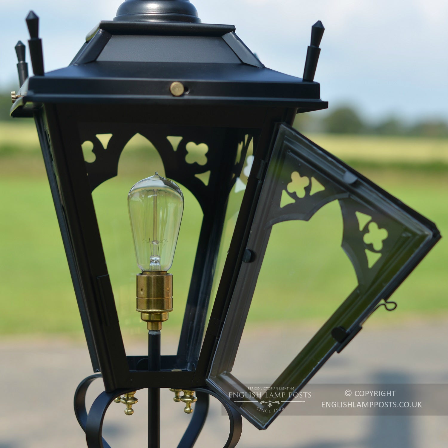 Black Canterbury Pillar Lantern  With Door Open