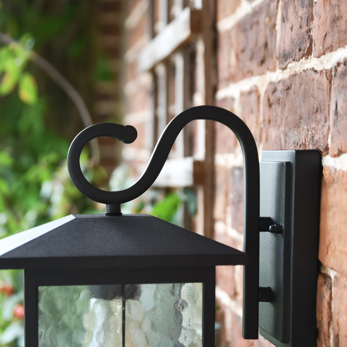 Close-Up of Black Contemporary Searchlight Rectangular Top Fix Wall Light in Situ