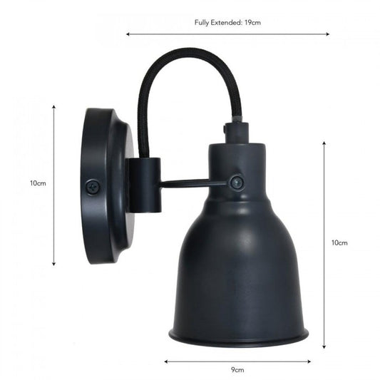 Black Contemporary Swan Necked Wall Light by Garden Trading Dimensions