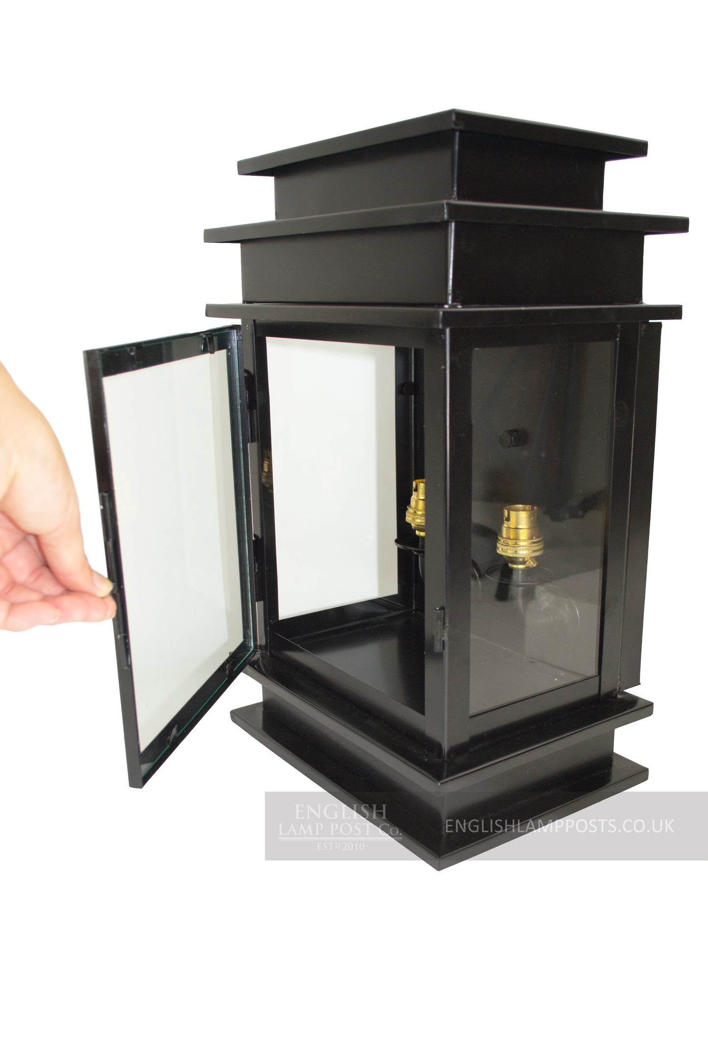 Contemporary Style Rectangular Wall Lantern In Black With Opening Door