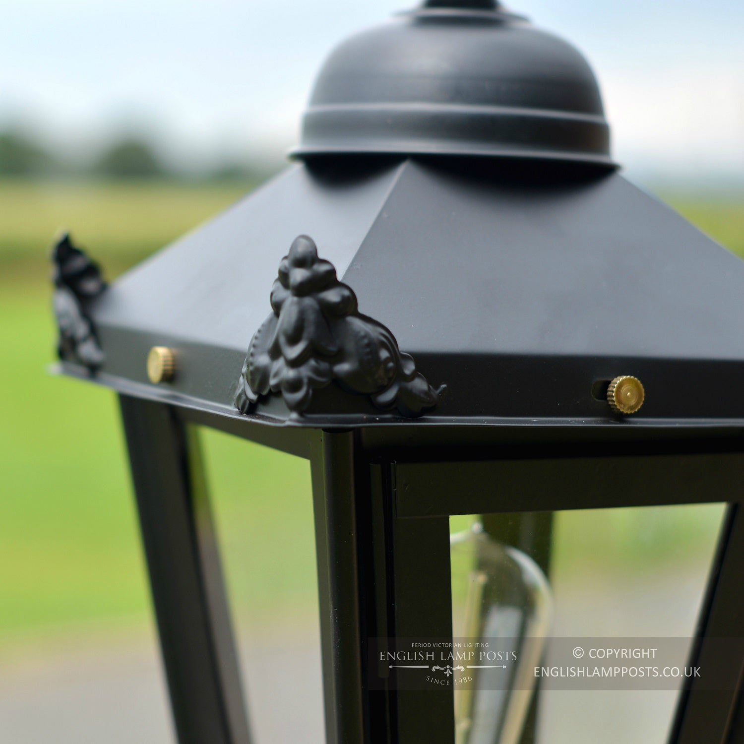 Black Corner Decoration On Black Victorian Pillar Light