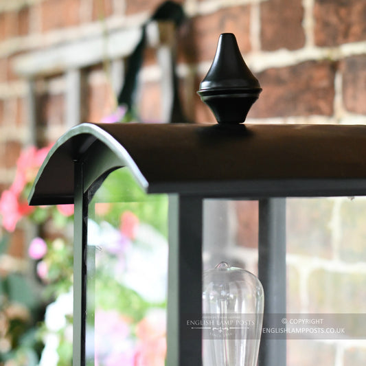 Black Curved Top Victorian Garden Wall Light Close Up