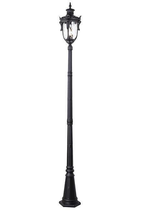 Sleek Black Finish Baroque Garden Lamp Post Set
