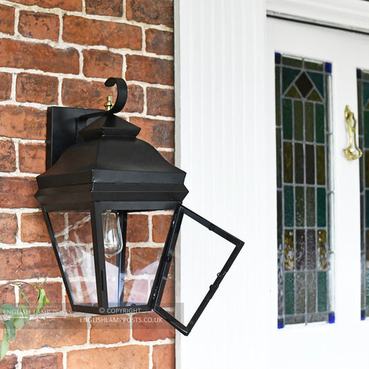 Black Flush Suspended Victorian Wall Lantern With Opening Front Door