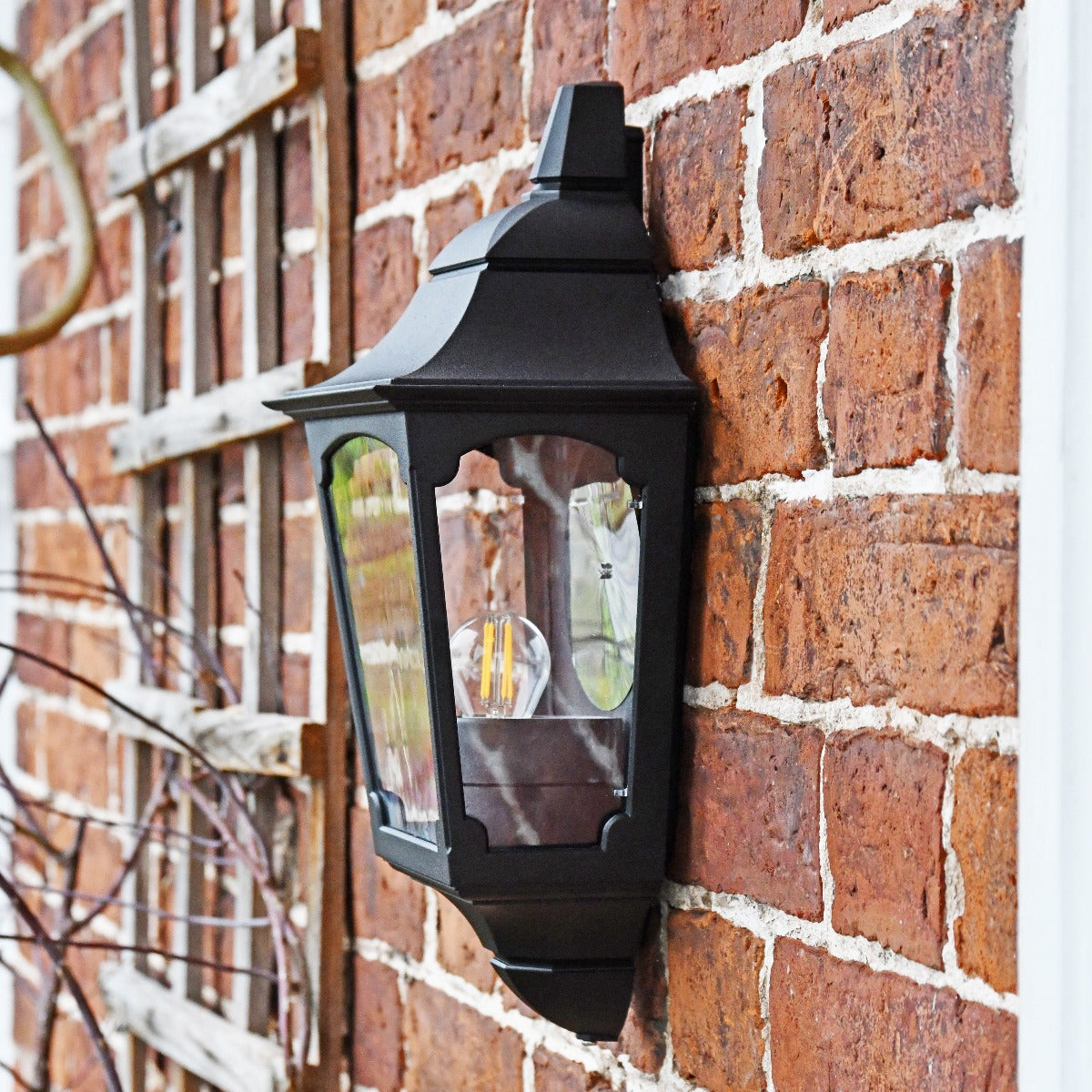 Black Flush Traditional Half Wall Lantern Fitted to Home Wall