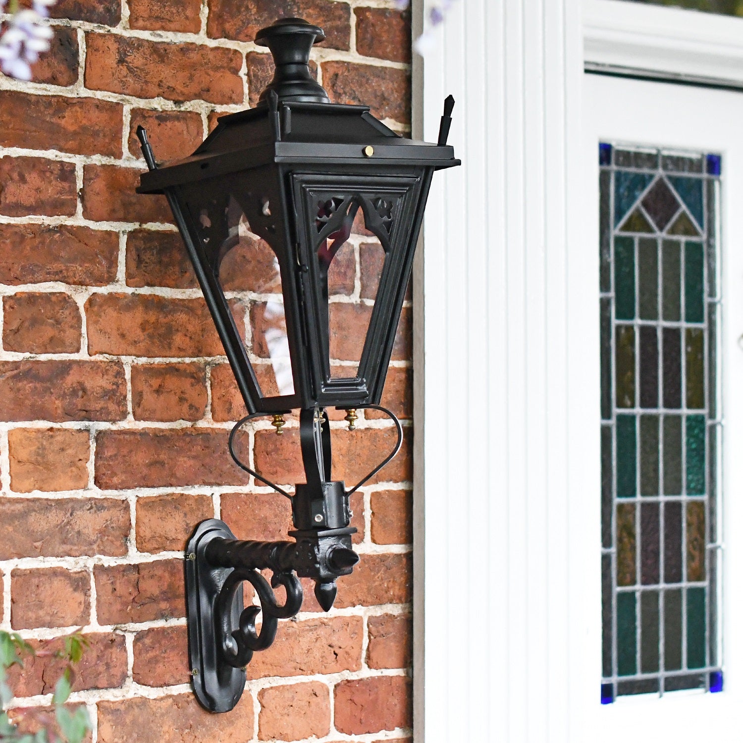 Black Gothic Wall Lantern on Scrolled Bracket