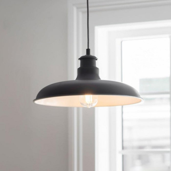 Black Hanging Interior Barn Pendant Light by Garden Trading