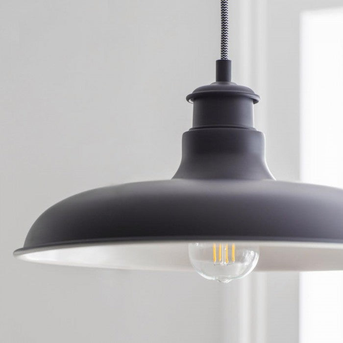 Black Hanging Interior Barn Pendant Light by Garden Trading Close Up