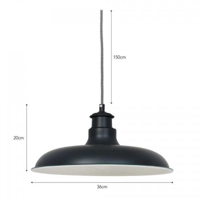 Black Hanging Interior Barn Pendant Light by Garden Trading With Dimensions